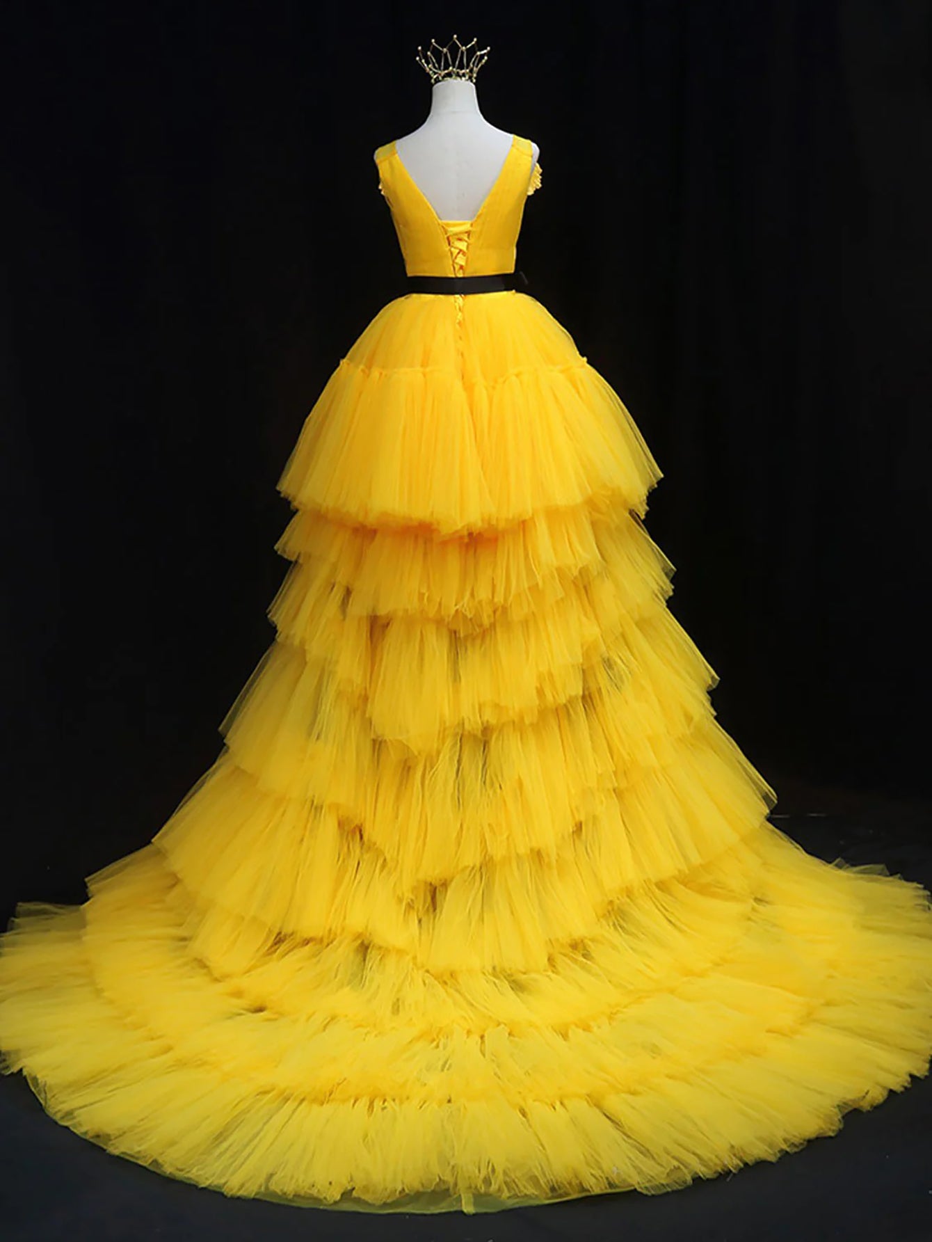Luolandi Yellow High Low Tulle Sleeveless Prom Dress Sexy
